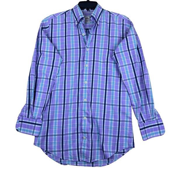 Peter Millar Mens Shirt Purple Blue Plaid Seaside Finish Size S Classic Style‎ - Picture 1 of 9